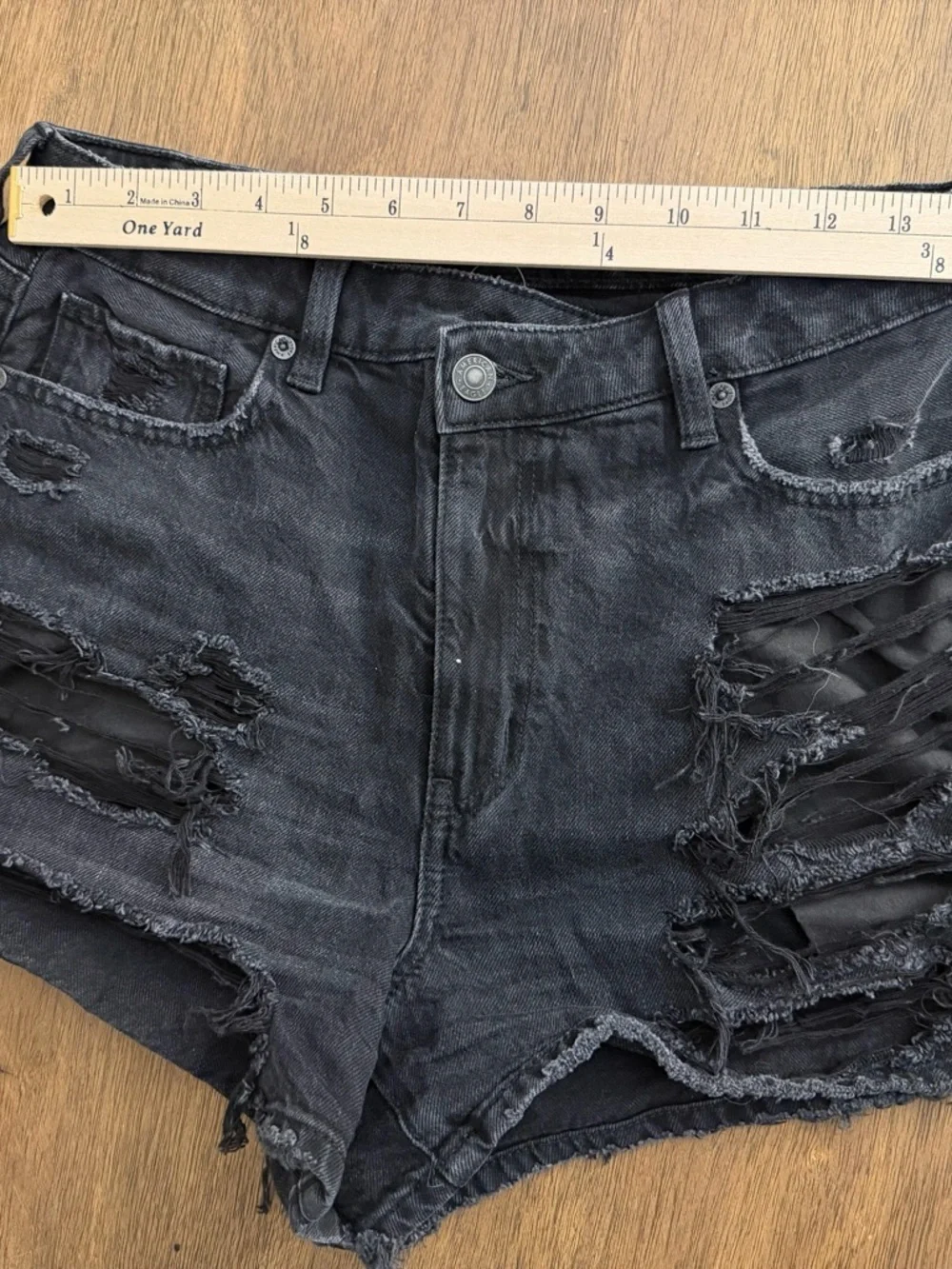 American Eagle Outfitters Washed Black Distressed Denim Jean Shorts - Picture 2 of 4